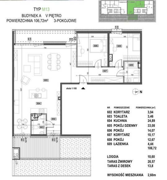3-pokojowe mieszkanie – 106,72 m² | 5 piętro | Nowa inwestycja przy lasku paprocańskim